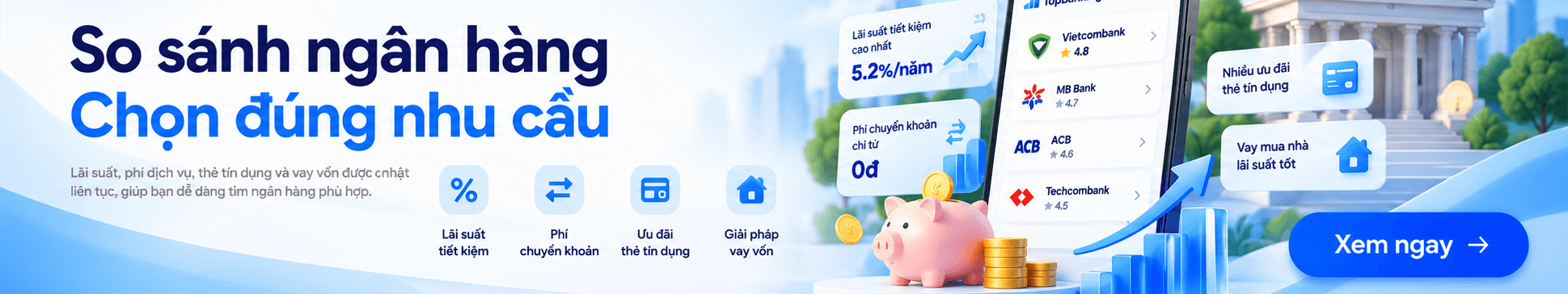 So sánh ngân hàng – Chọn đúng nhu cầu. Xem ngay